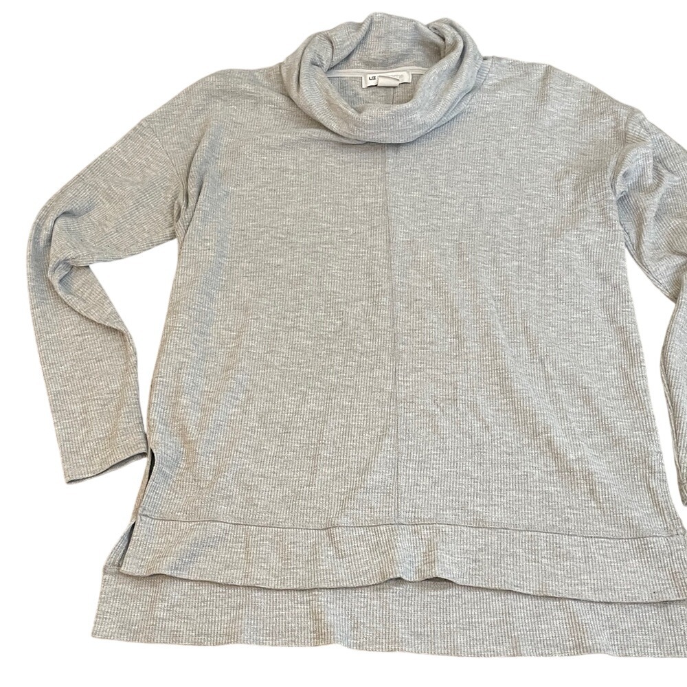 Liz Claiborne Weekend Gray Waffle Knit Cowl Neck Tunic Top Sweater M